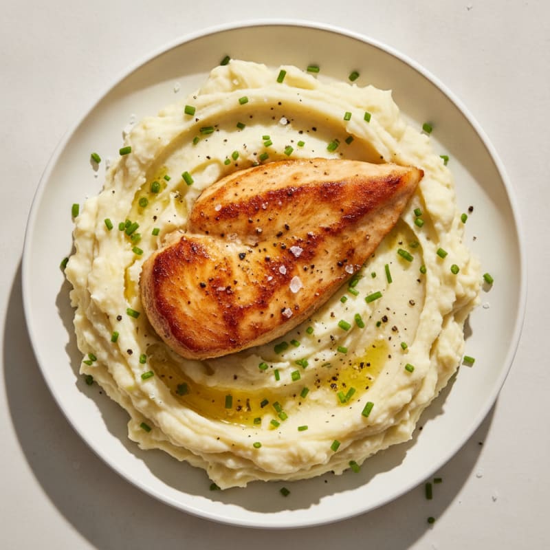 Garlic Parmesan Mashed Potatoes with Pan-Seared Chicken