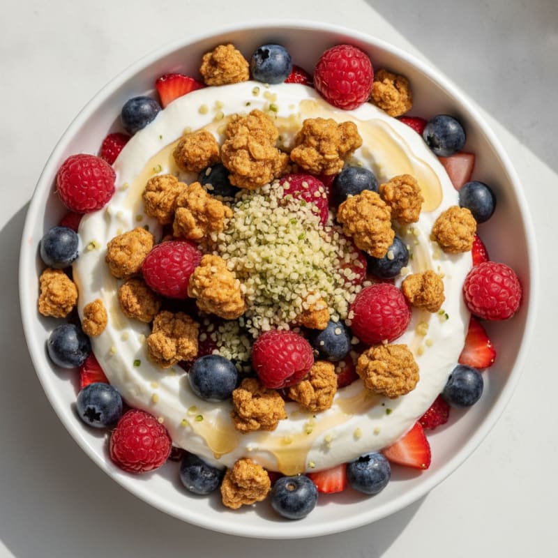 Greek Yogurt Parfait with Protein Granola and Mixed Berries