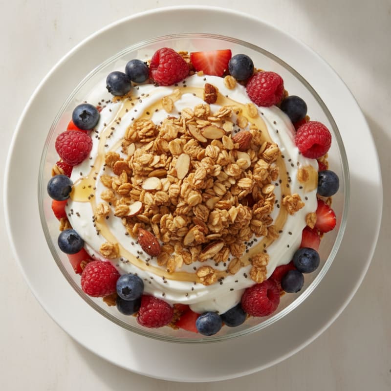 Creamy Greek Yogurt Parfait with Mixed Berries and Crunchy Almond Granola