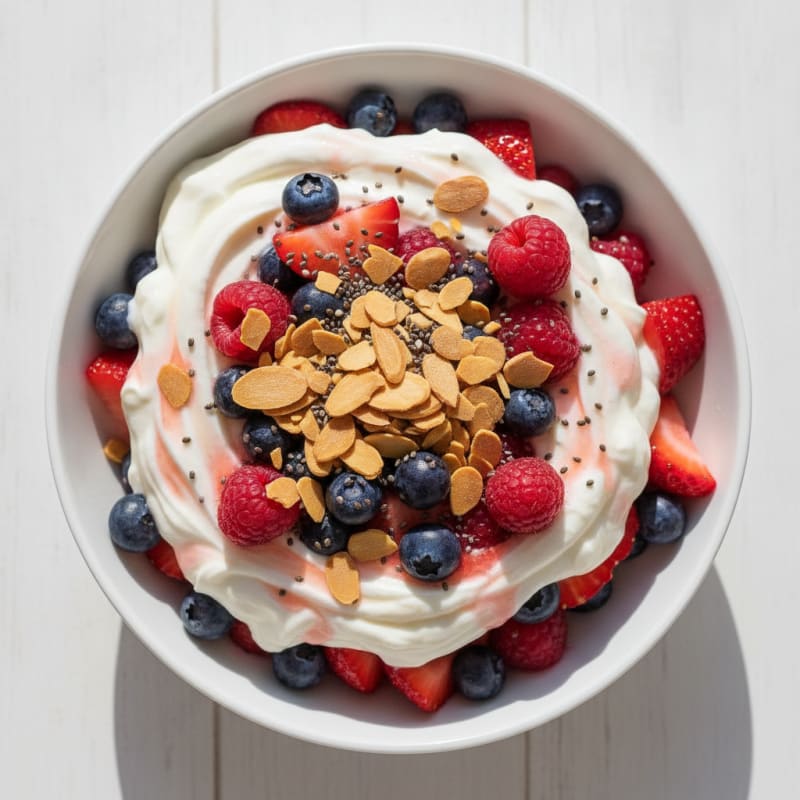 Greek Yogurt Protein Parfait with Mixed Berries and Almonds