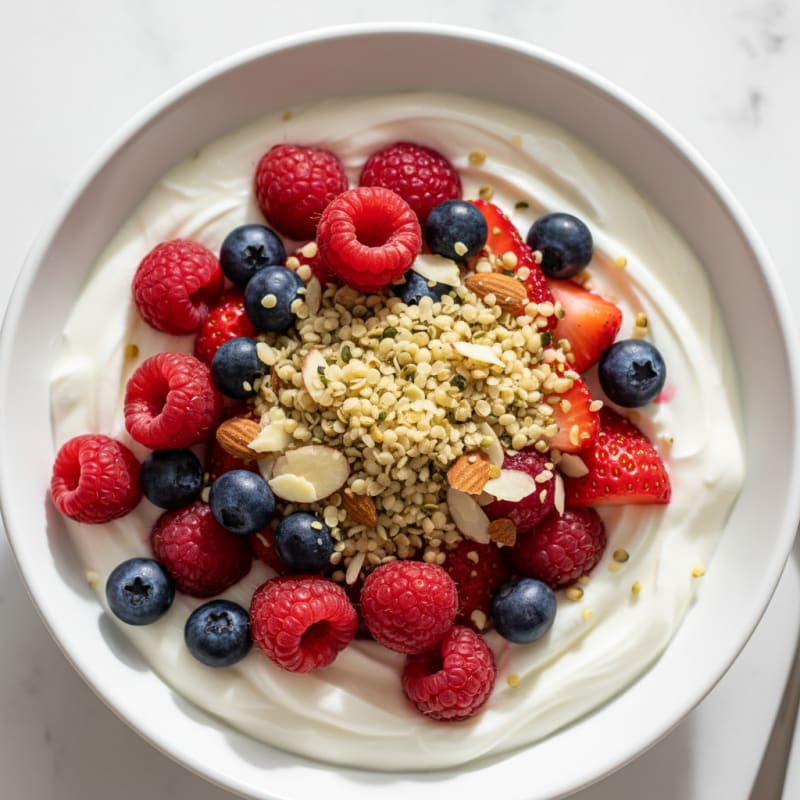 Silky High-Protein Yogurt Bowl with Mixed Berries and Collagen Peptides