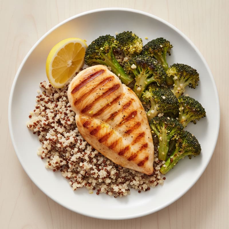 Grilled Chicken Breast with Quinoa and Roasted Broccoli