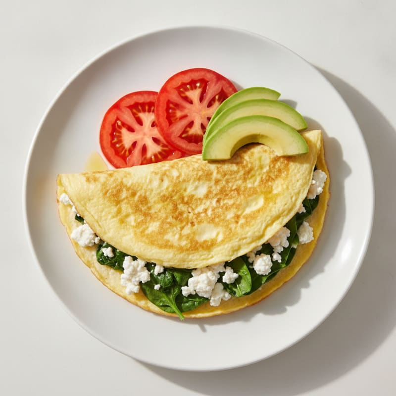 Egg White Spinach Omelette with Cottage Cheese and Fresh Tomatoes