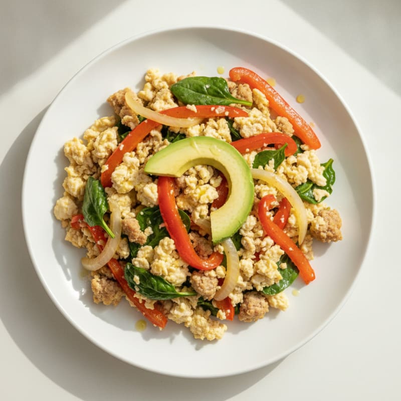 Egg White Veggie Scramble with Turkey Sausage