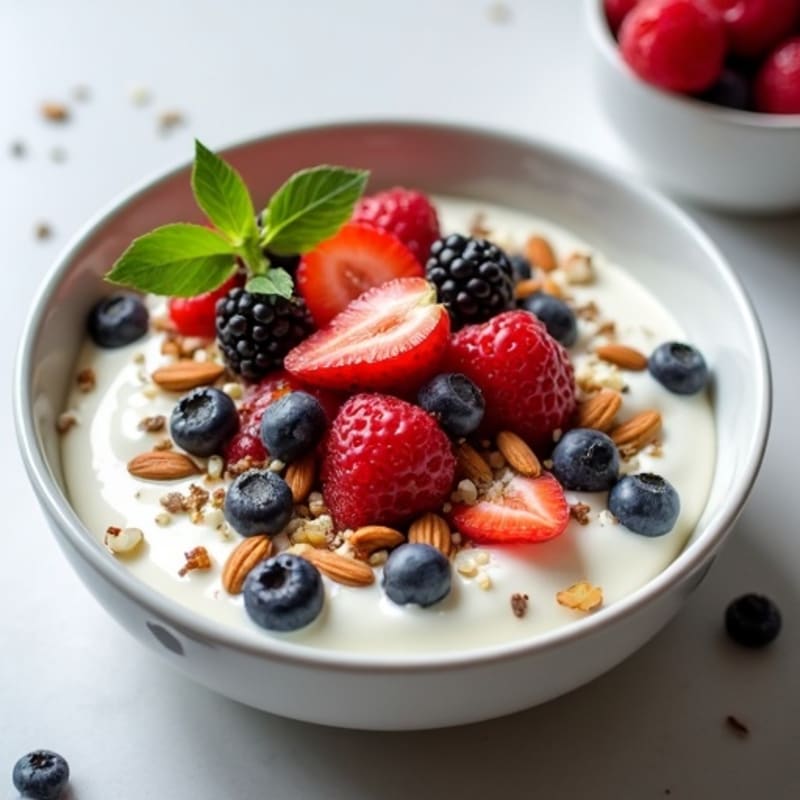 Creamy Greek Yogurt with Fresh Berries and Crunchy Almonds
