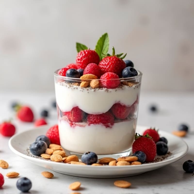 Creamy Greek Yogurt Parfait with Mixed Berries and Almonds