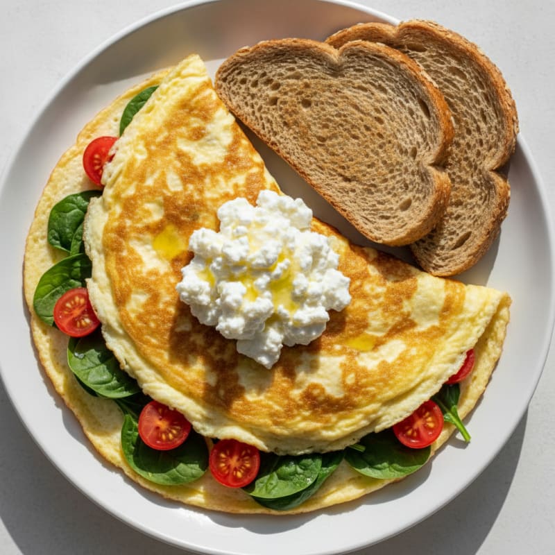 Egg White Spinach Omelet with Cottage Cheese and Tomatoes