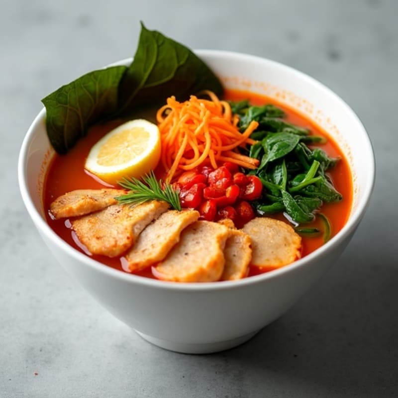 Spicy Sriracha Chicken Ramen with Fresh Vegetables