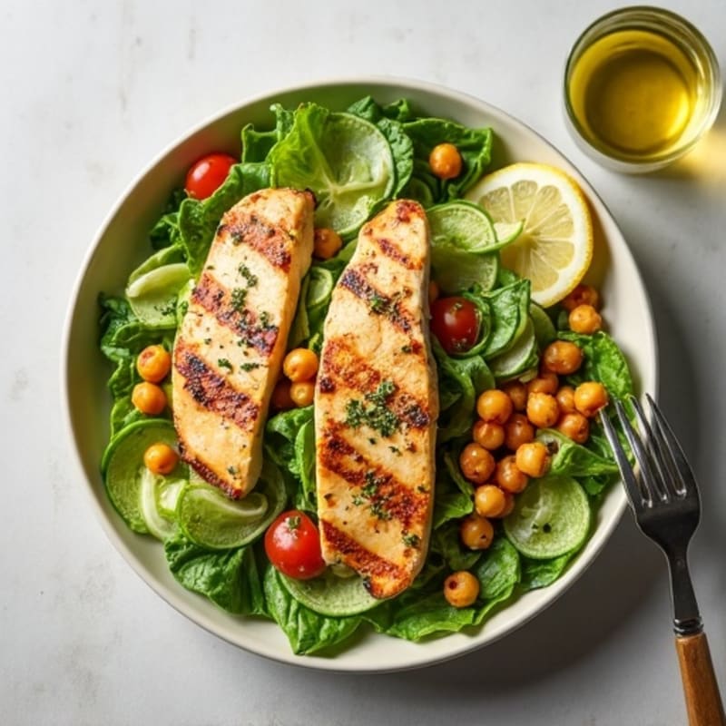 Herb-Grilled Chicken Caesar with Crispy Chickpea Croutons