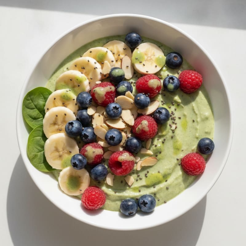 Berry Spinach Greek Yogurt Bowl with Chia and Almonds