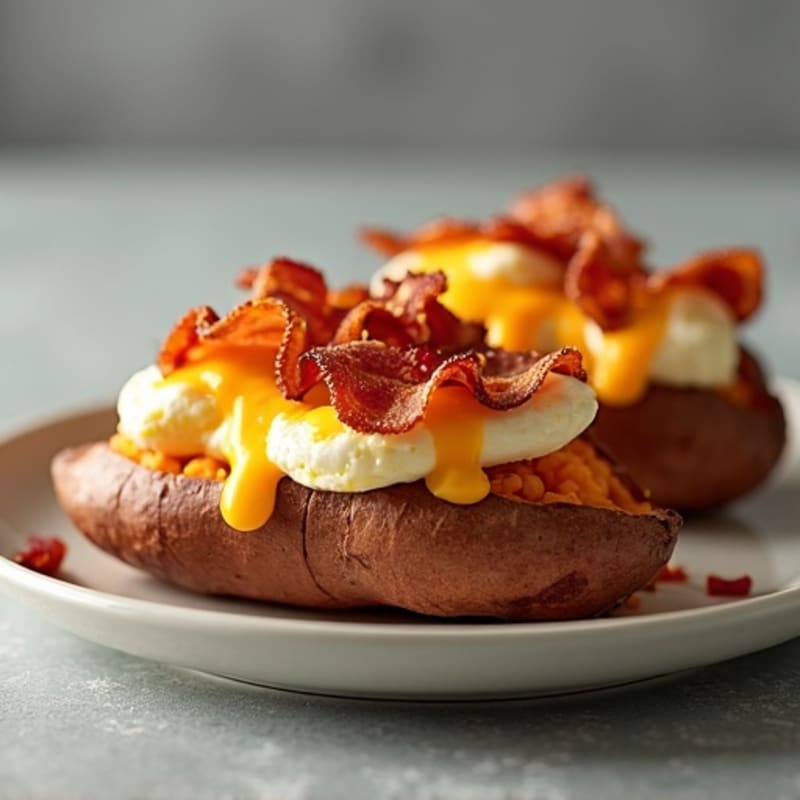 Roasted Sweet Potato Stuffed with Lean Bacon and Creamy Cheddar