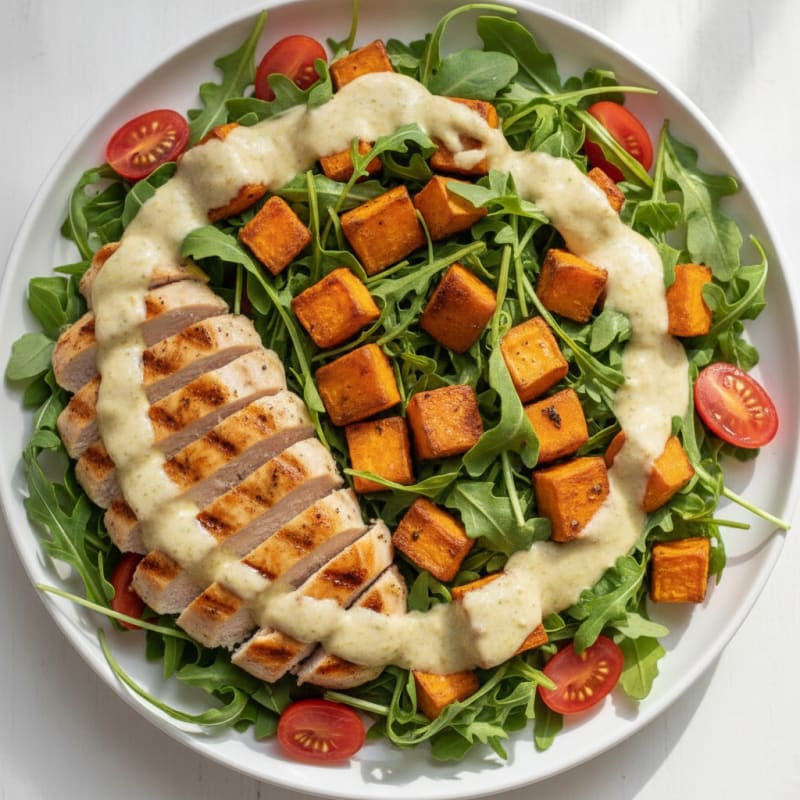 Grilled Chicken and Arugula Salad with Greek Yoghurt Dressing