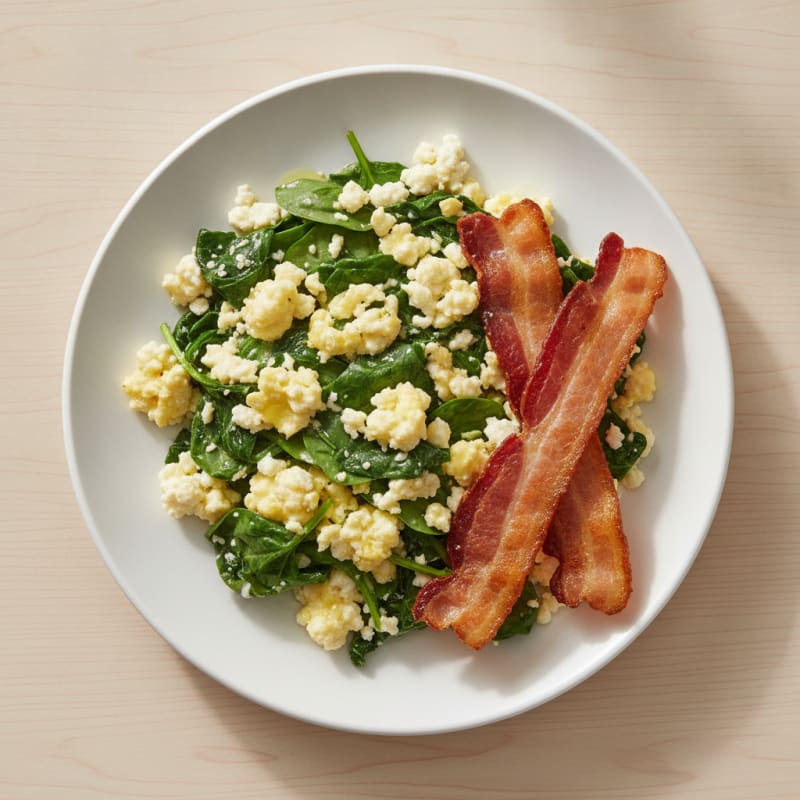 Cottage Cheese Scramble with Spinach and Turkey Bacon
