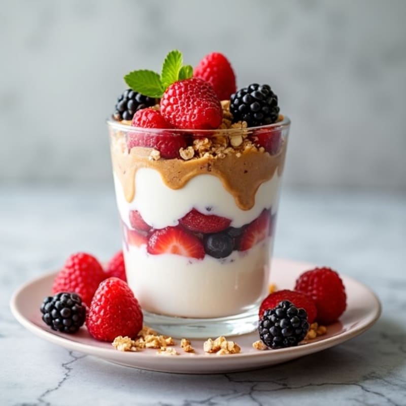 Greek Yogurt Protein Parfait with Mixed Berries and Almond Butter