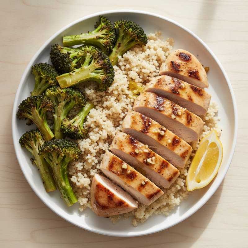 Grilled Chicken Breast with Quinoa and Roasted Broccoli