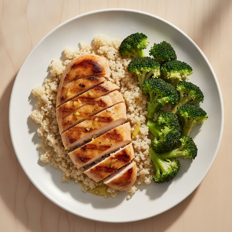 Grilled Chicken Breast with Quinoa and Steamed Broccoli