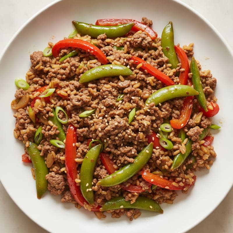 Lean Beef Mince Stir-Fry with Bell Peppers and Snap Peas