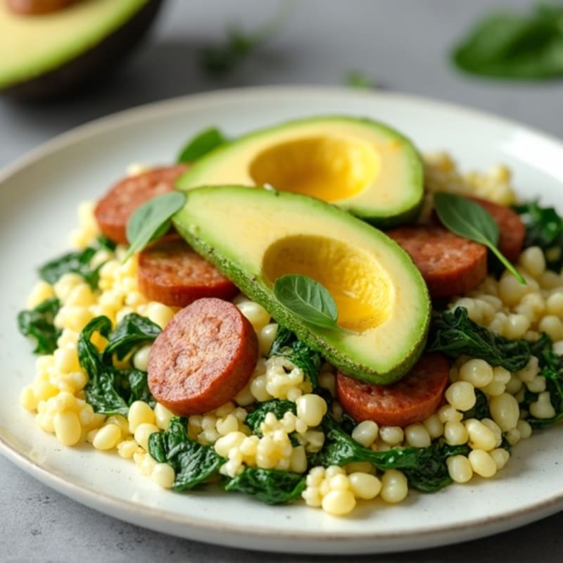 Egg White and Spinach Scramble with Turkey Sausage