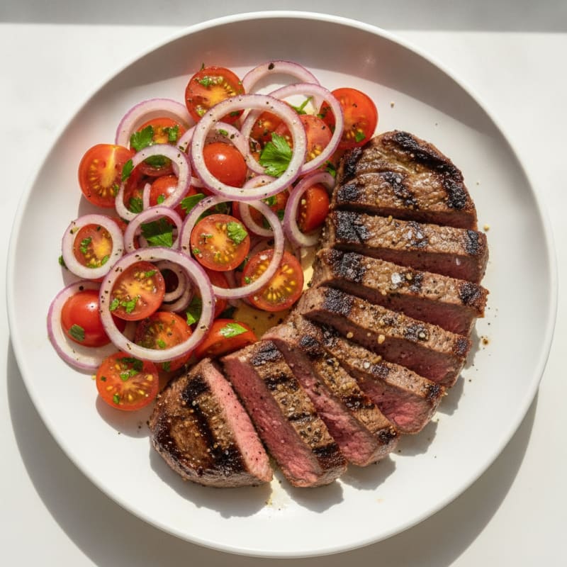 Grilled Flank Steak with Tomato-Onion Salad