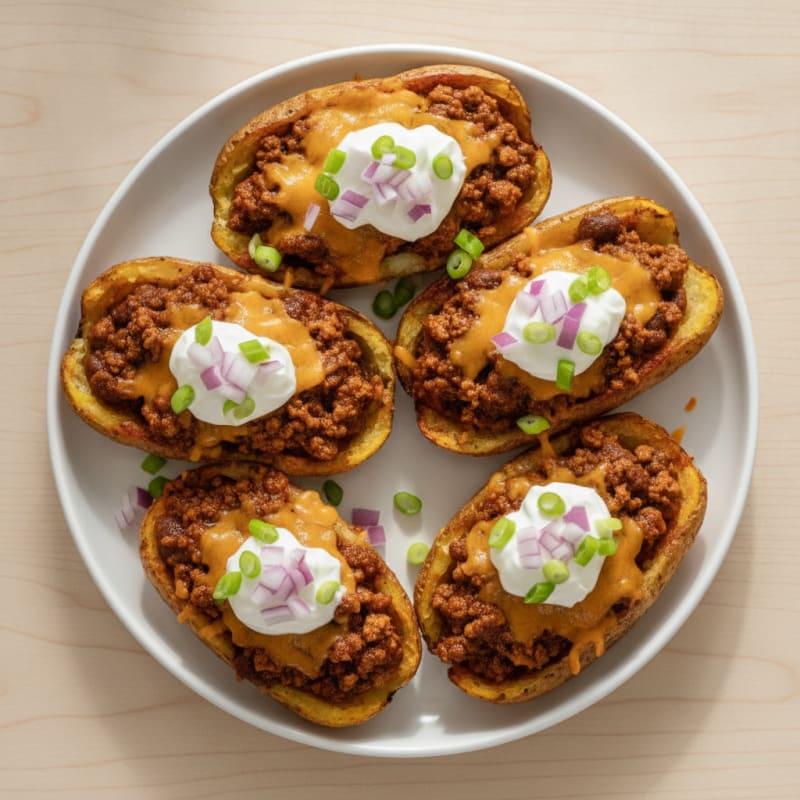 Loaded Chili Cheese Potato Skins