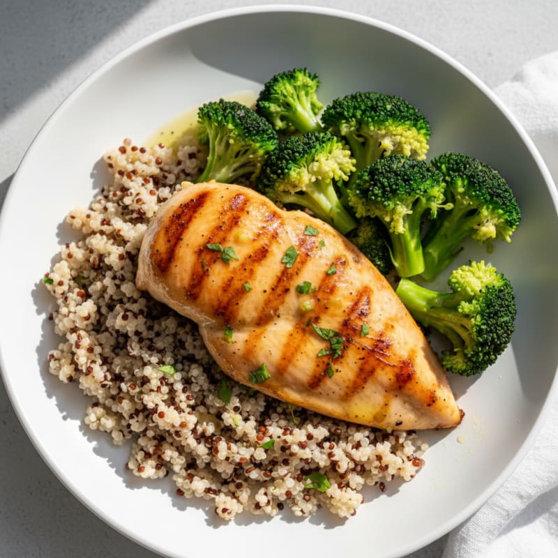 Grilled Chicken Breast with Quinoa and Steamed Broccoli