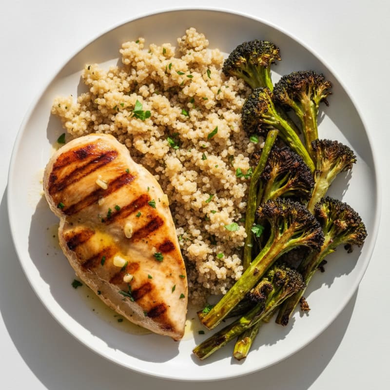 Grilled Chicken Breast with Roasted Broccoli and Quinoa