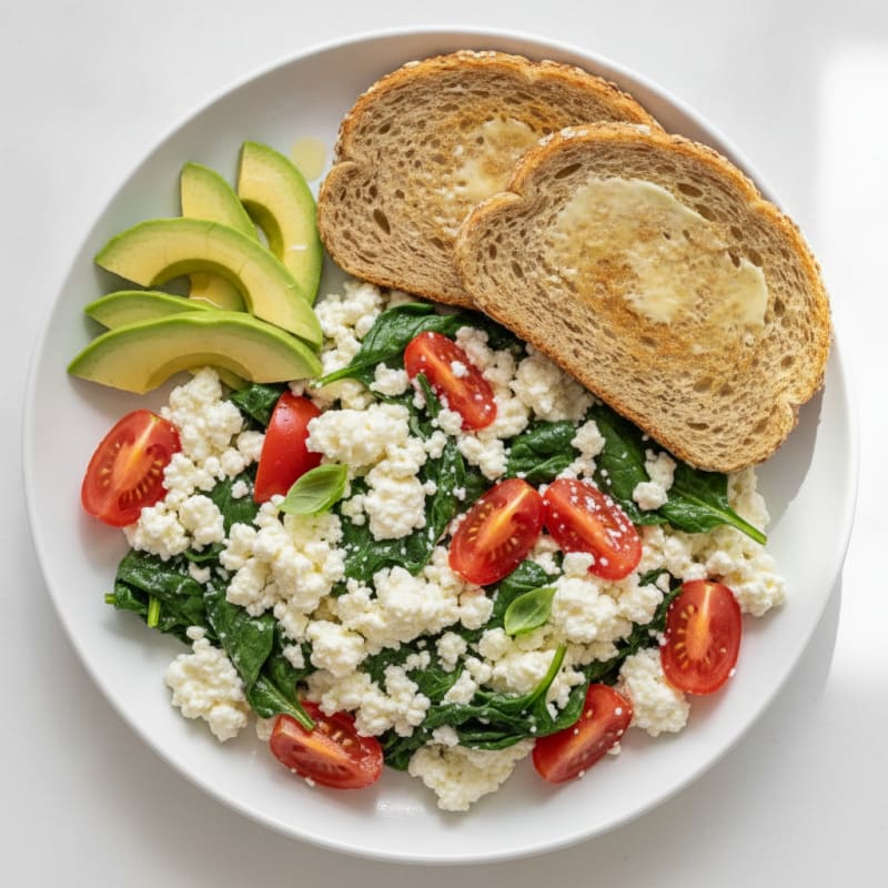 Cottage Cheese Egg White Scramble with Spinach and Tomato