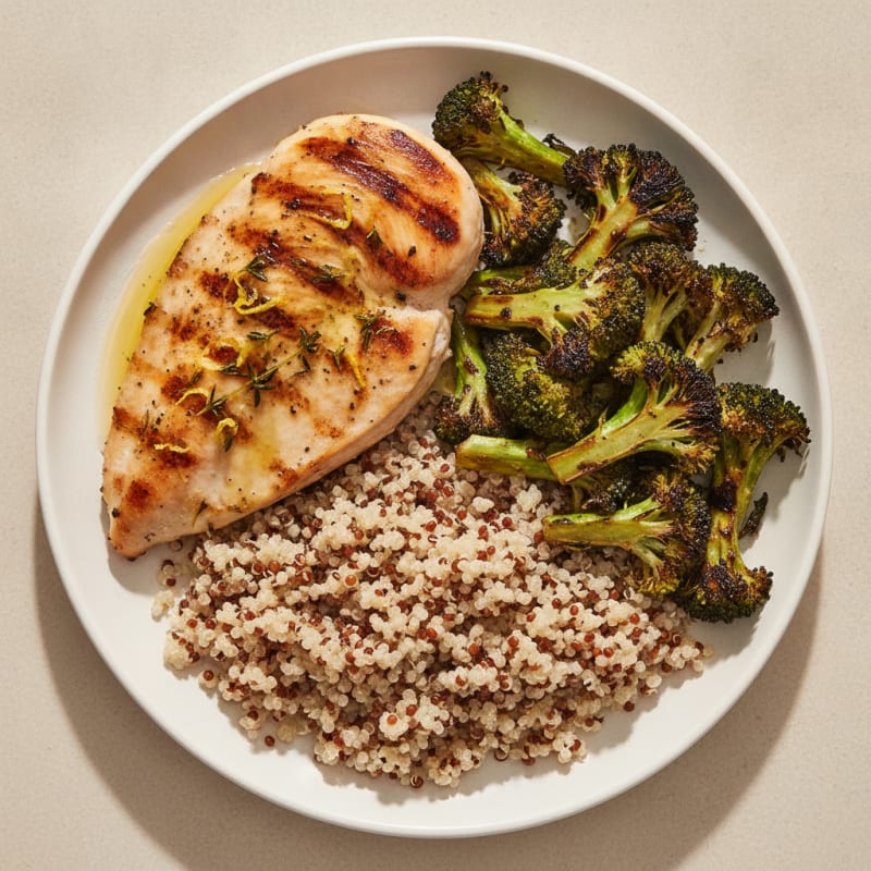 Grilled Chicken Breast with Roasted Broccoli and Quinoa