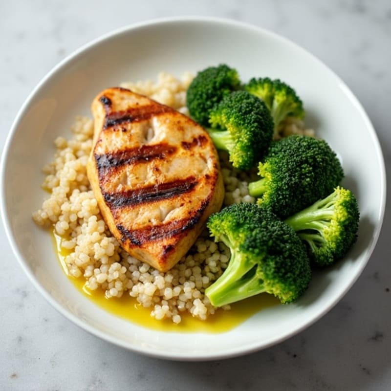 Grilled Chicken Breast with Steamed Broccoli and Quinoa