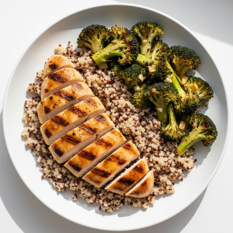Grilled Chicken Breast with Quinoa and Roasted Broccoli