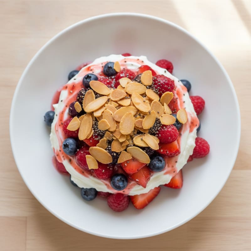 Greek Yogurt Protein Parfait with Mixed Berries and Almonds