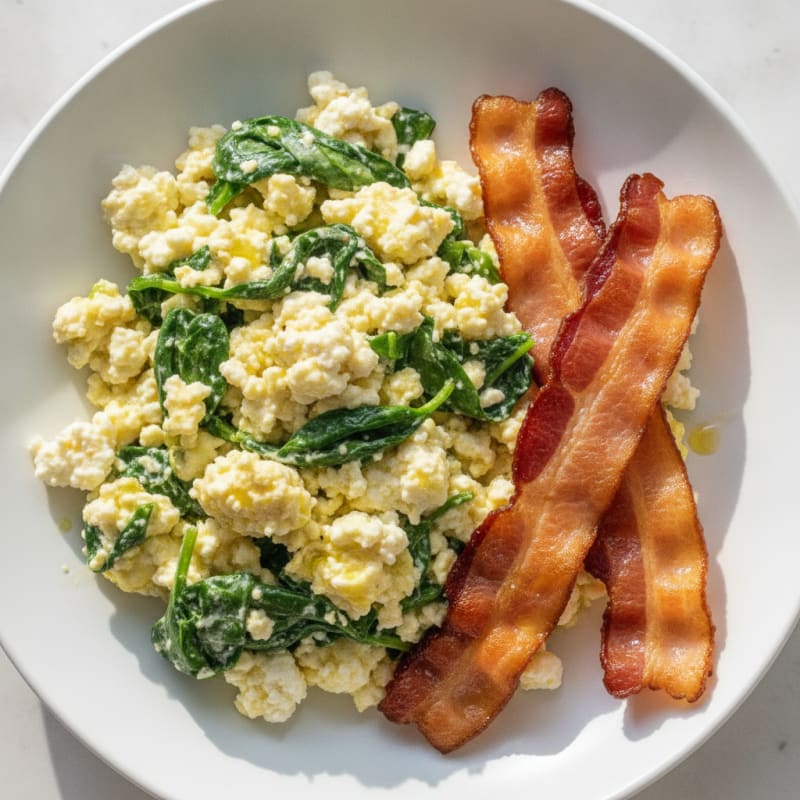 Cottage Cheese Scramble with Spinach and Turkey Bacon