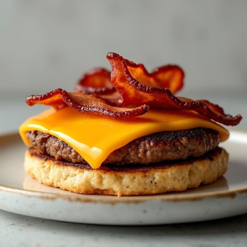 Lean Grilled Beef Patties with Crispy Turkey Bacon and Melted Cheddar