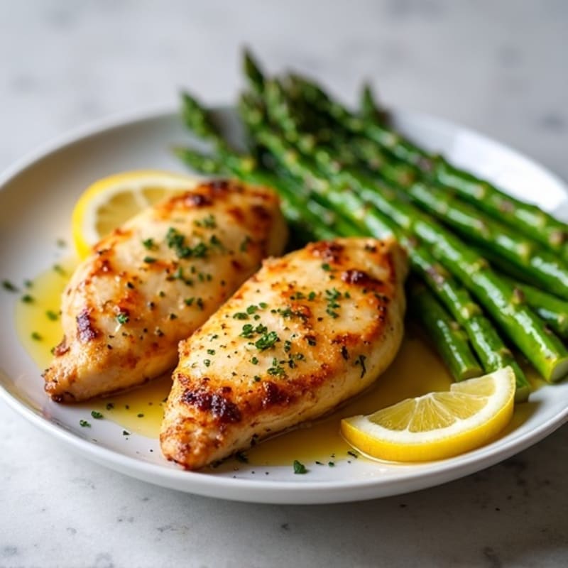 Lemon Garlic Pan-Seared Chicken with Roasted Asparagus
