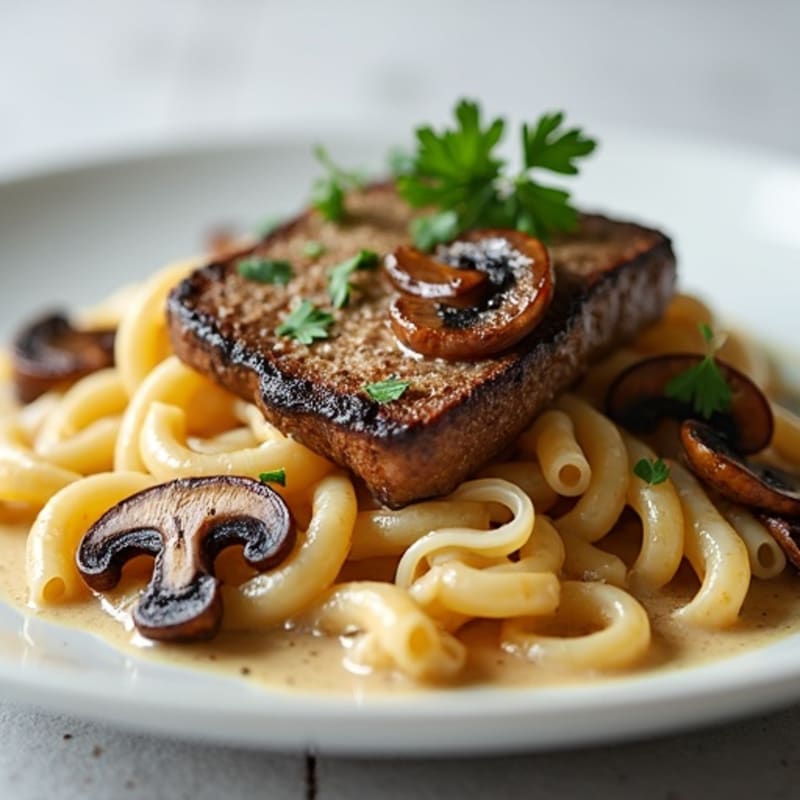 Lean Beef with Creamy Mushroom Pasta