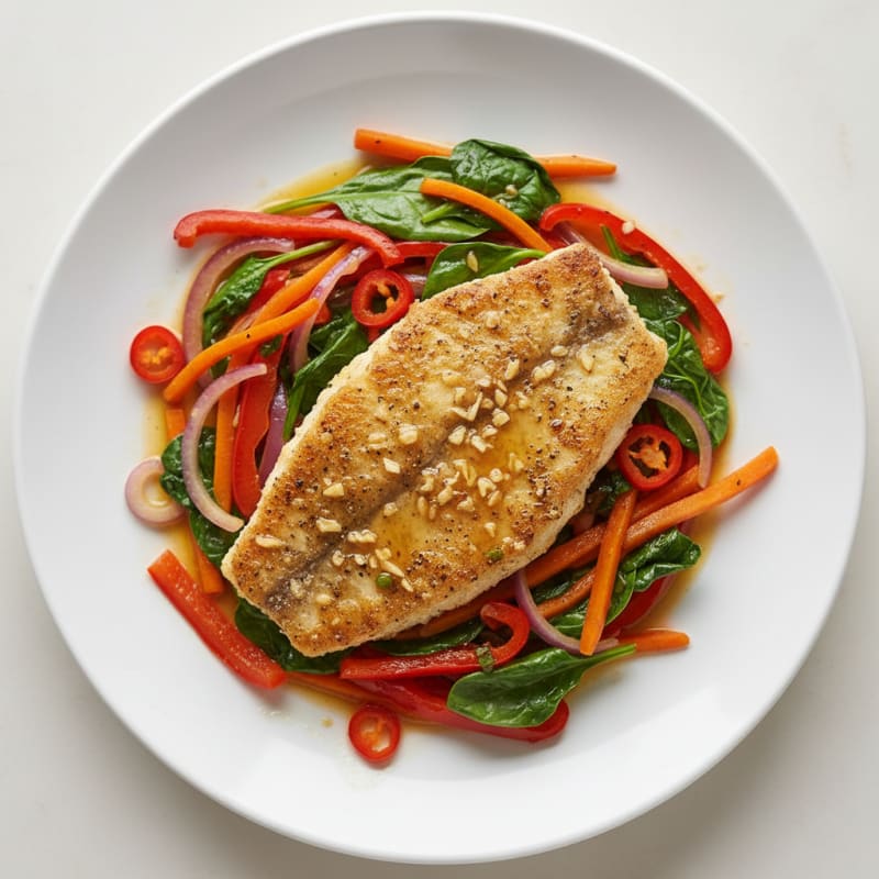 Pan-Seared Fish with Spiced Vegetable Stir-Fry