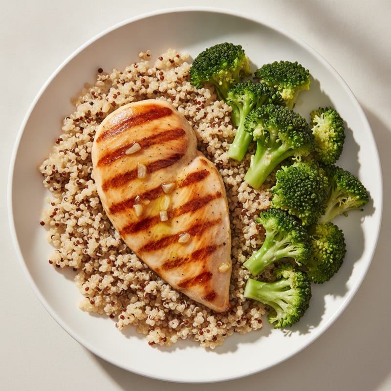 Grilled Chicken Breast with Quinoa and Steamed Broccoli