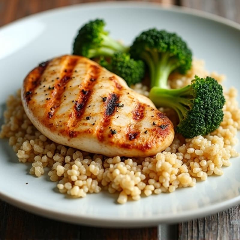 Grilled Chicken Breast over Quinoa and Roasted Broccoli