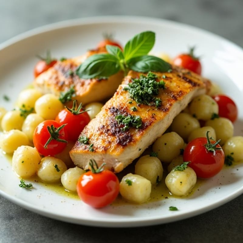 Basil Pesto Chicken Gnocchi with Roasted Cherry Tomatoes