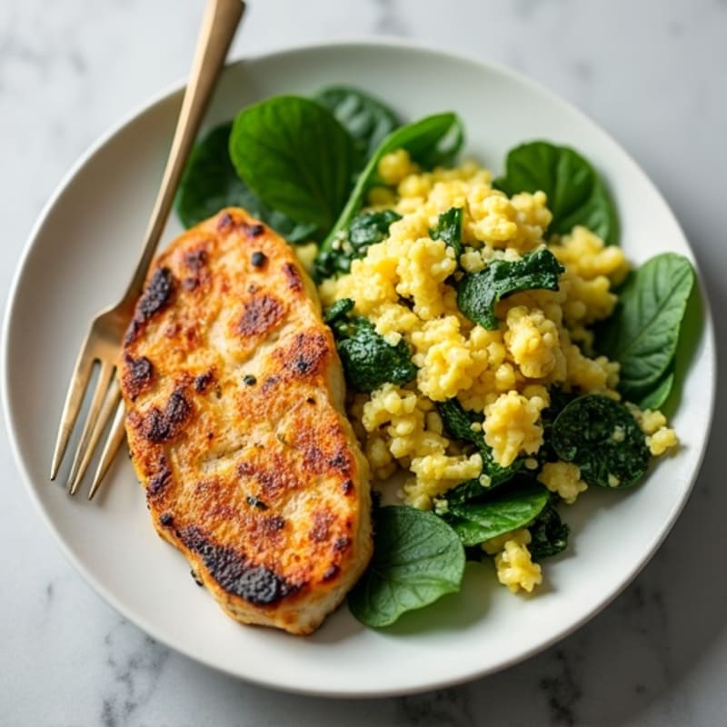 Egg White Spinach Scramble with Grilled Chicken Breast