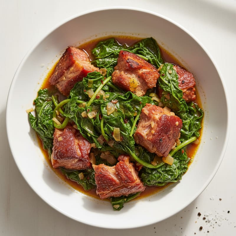 Braised Turnip Greens with Smoked Ham Hocks