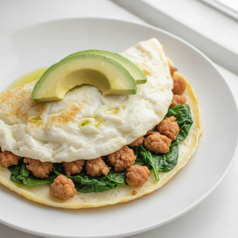 Egg White Spinach Omelette with Turkey Sausage
