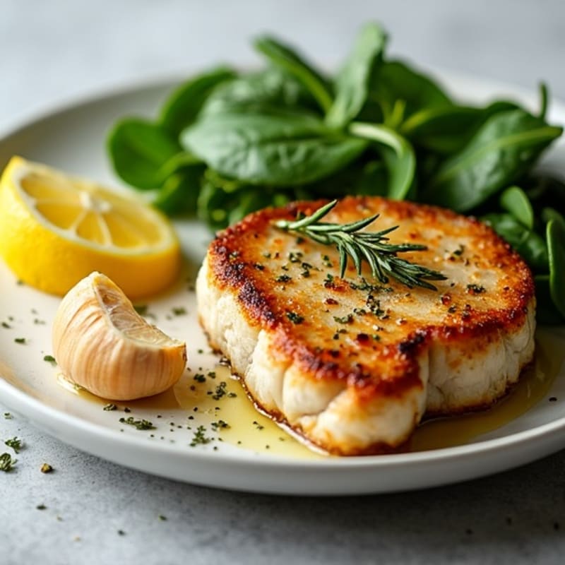 Herb-Crusted Pan Seared Pork Chops with Roasted Garlic
