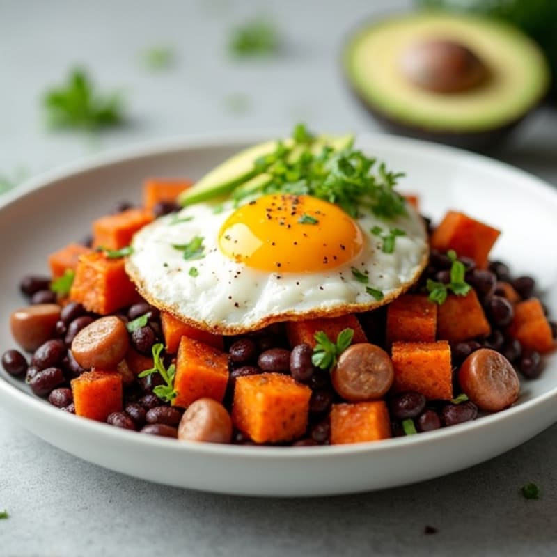 Crispy Sweet Potato and Black Bean Hash with Avocado
