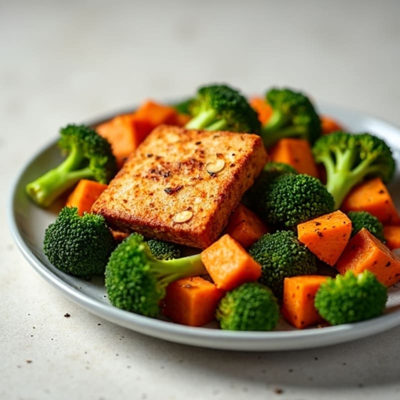Crispy Baked Tofu with Roasted Broccoli and Sweet Potatoes