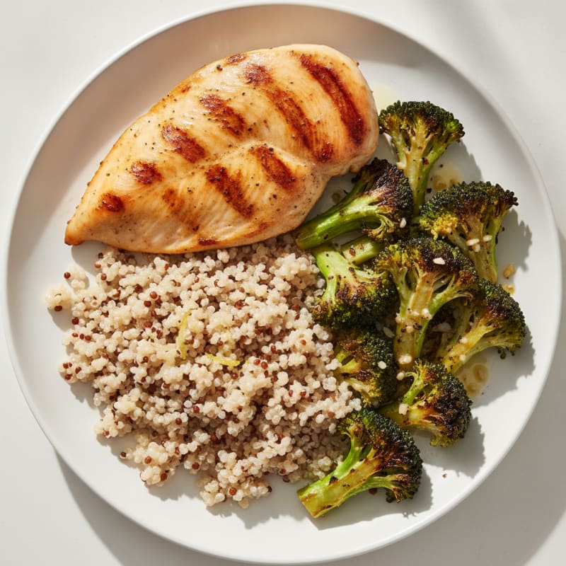 Grilled Chicken Breast with Quinoa and Roasted Broccoli