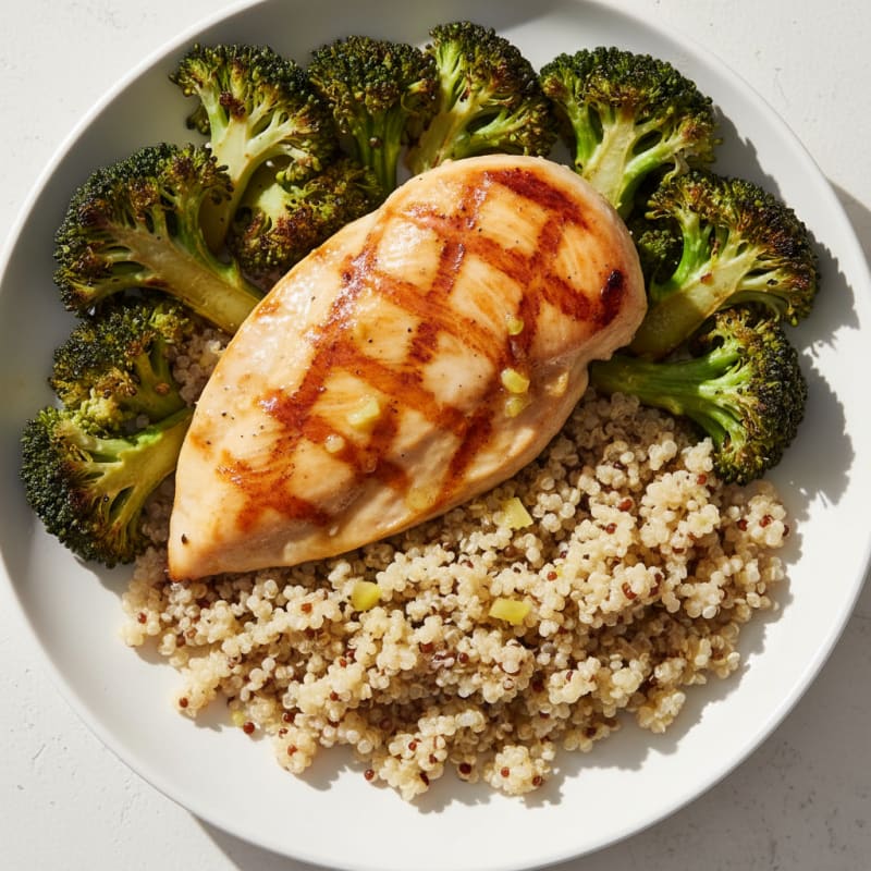 Grilled Chicken Breast with Quinoa and Roasted Broccoli