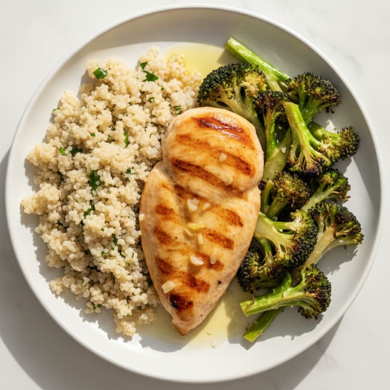 Grilled Chicken Breast with Quinoa and Roasted Broccoli