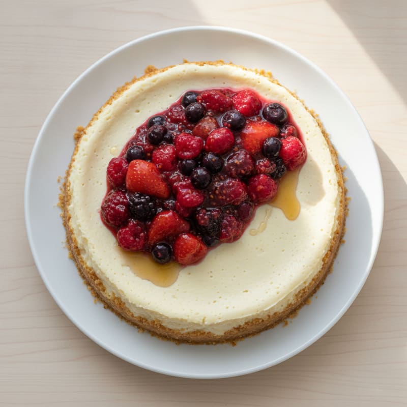 Greek Yogurt Protein Cheesecake with Mixed Berries