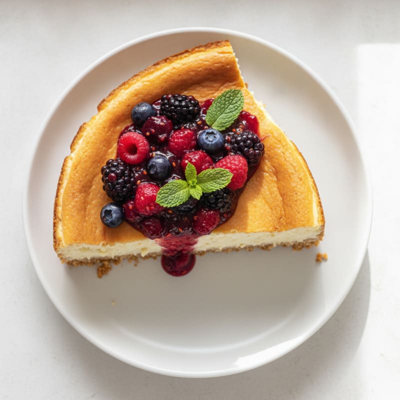 Greek Yogurt Protein Cheesecake with Mixed Berries